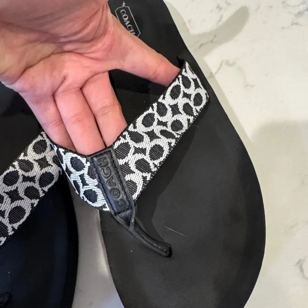 Coach Jessalyn Signature Monogram Black Flip Flops Sandals thick sole Y2K preppy - Picture 7 of 10